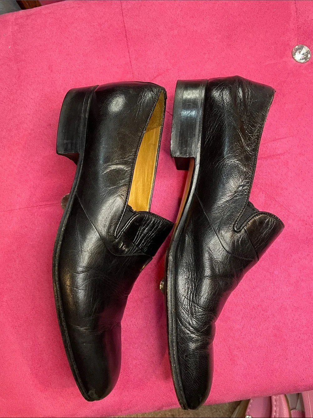 Dior Black Leather Slip-On Loafers with Subtle Logo Men’s Size 7 Women’s Size 9